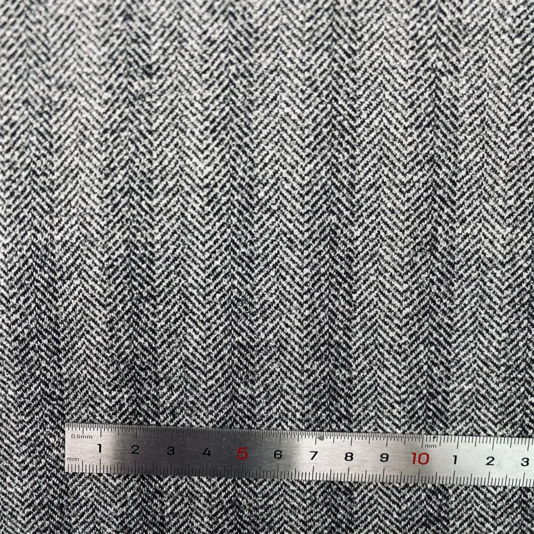 Knitted Polyester Rayon in Herringbone Pattern Vertical Jacquard Knit Fabric for Garment