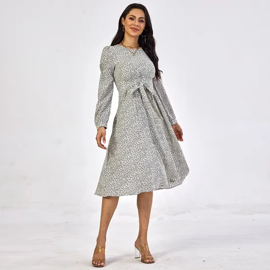 Abiti lunghi da donna primaverili integrali alla moda con cinturino all'ingrosso tessuto personalizzato